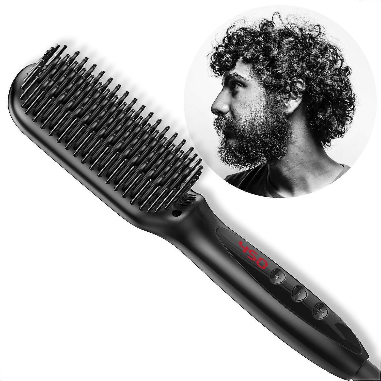 Beard Straightener and Hair Straightener Brush with Ionic Ceramic, Fast Heating, LED Display