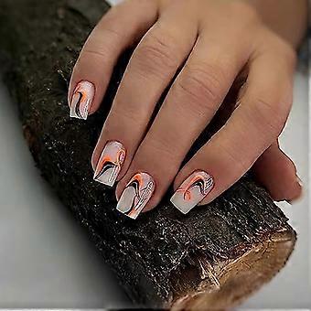 Square French Tip Press On Nails 24pcs Ivory White Medium Length Acrylic Fake Nails for Women