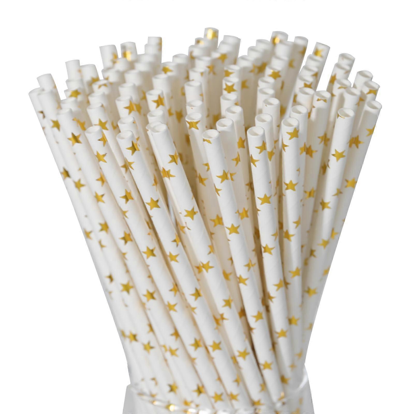 Paper Straws Biodegradable 7.75 Inch Compostable Gold Star 100 Pack EcoFriendly Drinking