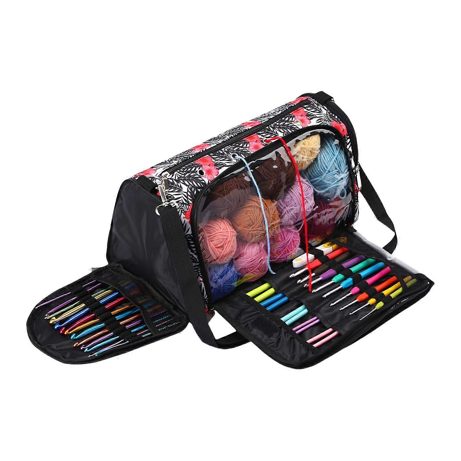 Large Capacity Knitting Bag for Yarn Storage with Multiple Compartments and Detachable Shoulder Strap