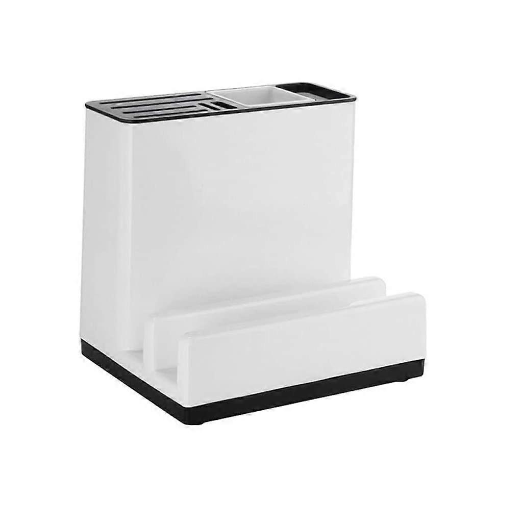 Kitchen Knife Holder with Separate Cutlery Storage, Drainage Plastic Knife Storage Block Organizer
