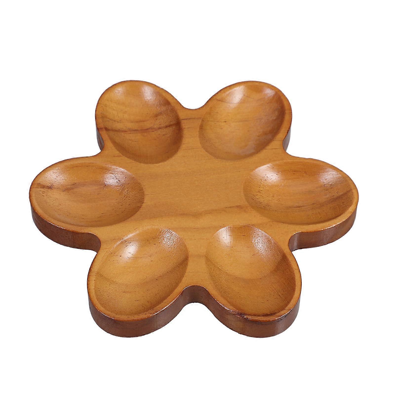 Wooden Egg Tray Rustic SixPetal Deviled Egg Platter 6 Hole Farmhouse Serving Board Brown