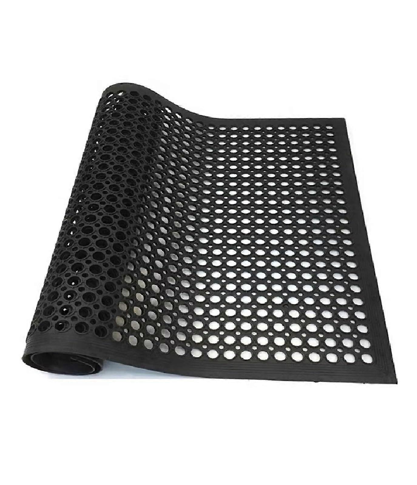 Heavy Duty Rubber Kitchen Floor Mat with Drainage Holes, NonSlip AntiFatigue Waterproof, 90x210cm