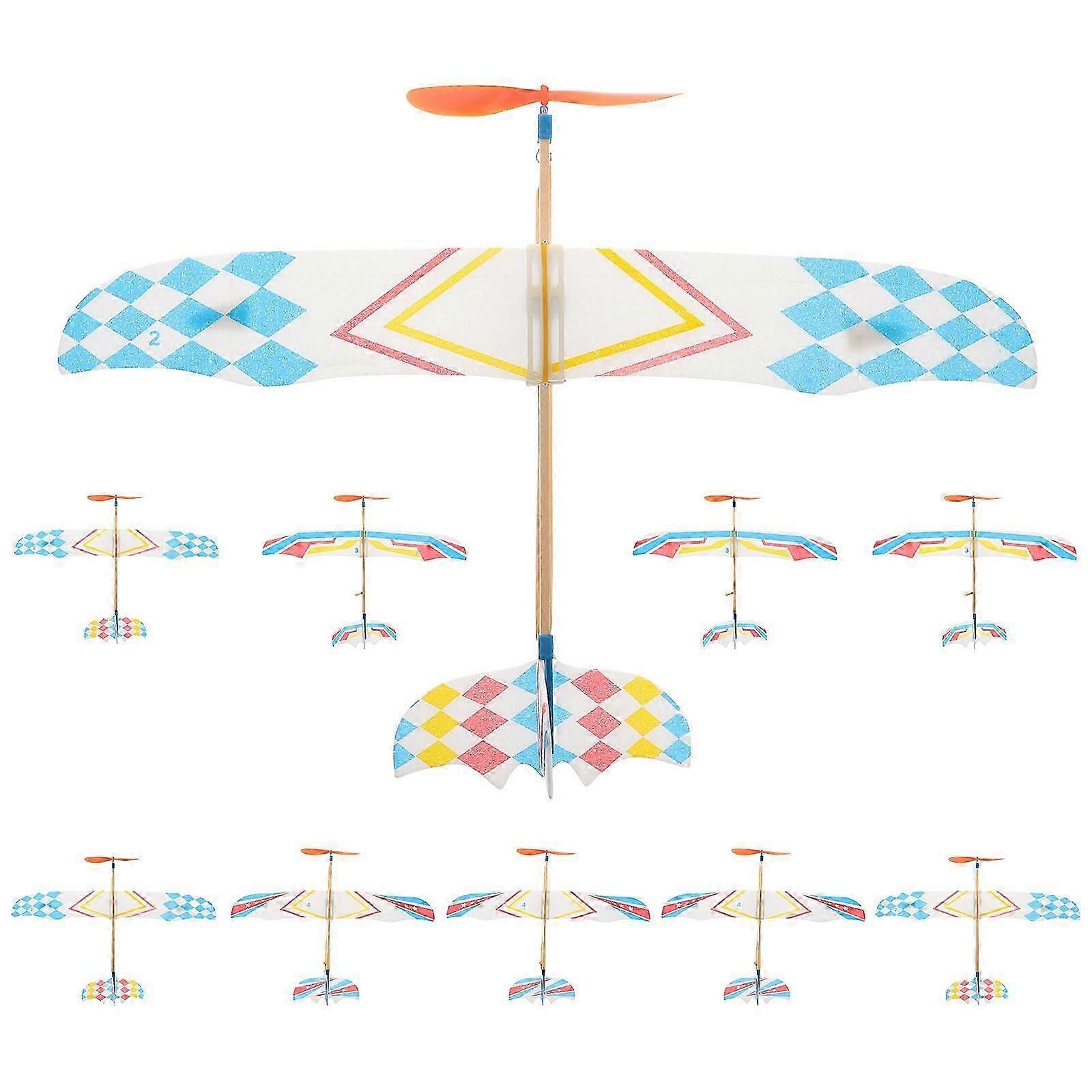 10 rubber band powered biplane toy airplanes (random design)