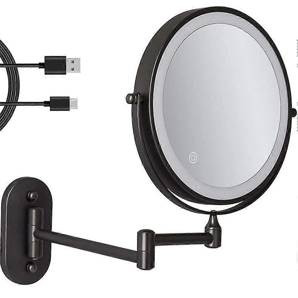 8' Wall Mounted Makeup Mirror with Lights, 10x Magnification, USB Rechargeable, Extendable Arm