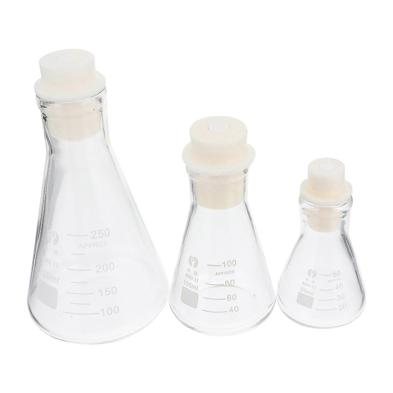 Glass Flask Conical Flask for Storage Use 3Pcs Thickened Laboratory Glassware