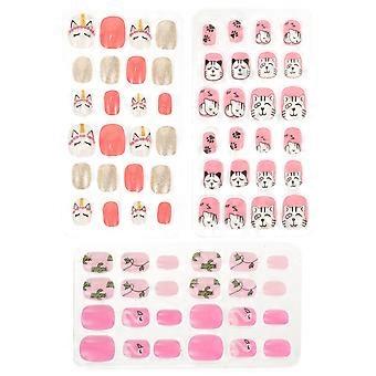 Künstliche Fingernägel zum Aufkleben, für Kinder und Mädchen, Nagelkunst-Dekoration, ABS-Material, kurze Form, zufälliges Design, 72 Stück