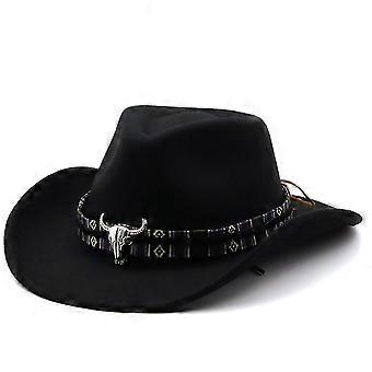 Wanita Retro Musim Dingin Baru Topi Bowler Jazz Pinggiran Lebar Mode Topi Sombrero Klassische Damen Western Cowboy Cowgirl Hüte mit breitem Gürtel