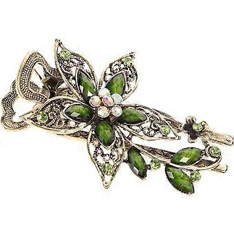 Vintage Flower Rhinestone Crystal Barrettes Retro Hairpins Hair Accessories for Women, Green