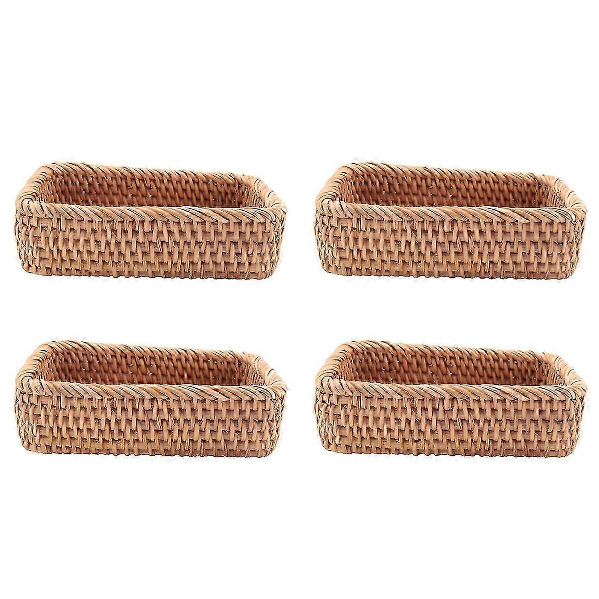 Hand-Woven Rectangular Rattan Wicker Basket Kitchen Household Tools-S
