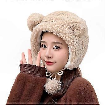 Stylische Damen-Wintermütze, warm und kuschelig, Khaki, verstellbare Passform (55–60 cm, elastischer Bund)