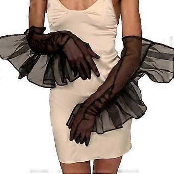 XYYC-Women Sheer Tulle Gloves Elbow Length Ruffle Gloves For Wedding Dinner Party