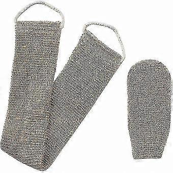 Natural Hemp Back Washing Strap & Horsehair Exfoliating Glove Set for Body Shower Bath Exfoliation, Suitable for Men and Women