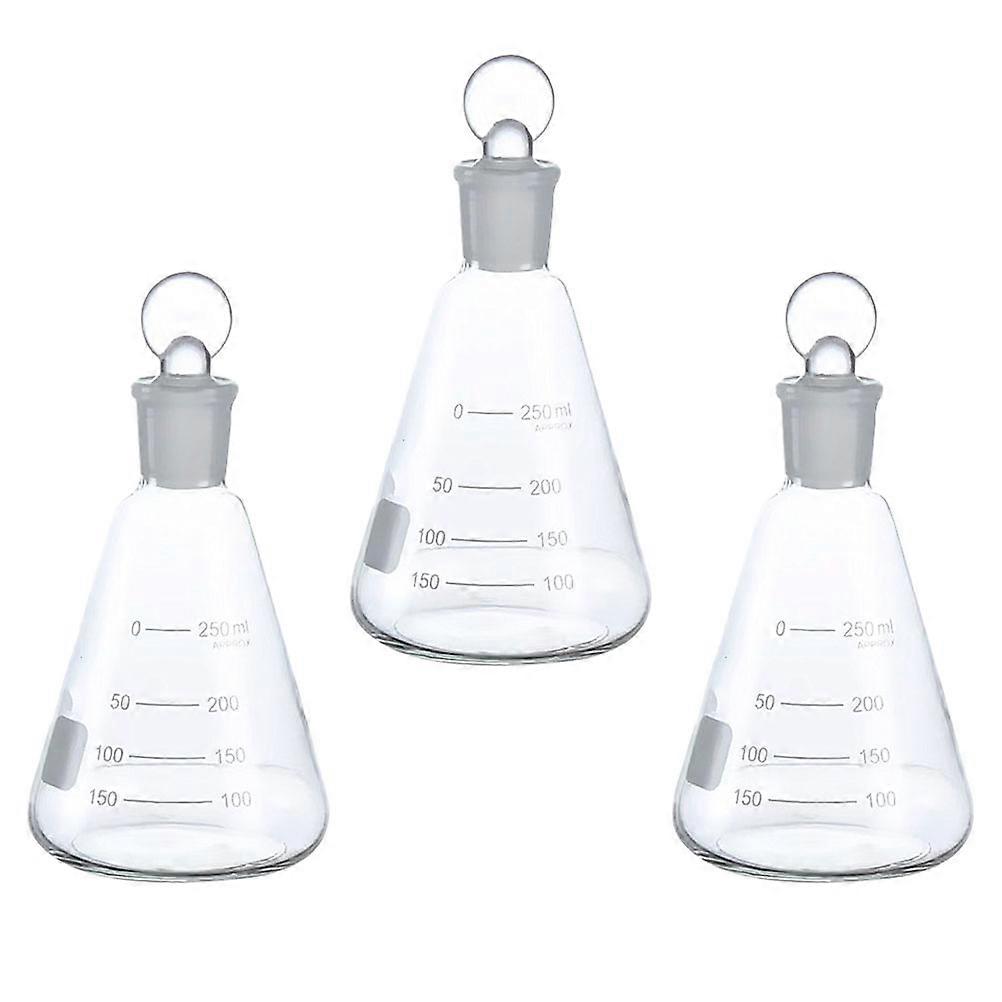 3pcs Conical Flasks with Stopper Laboratory Flask Student Experiment Supply