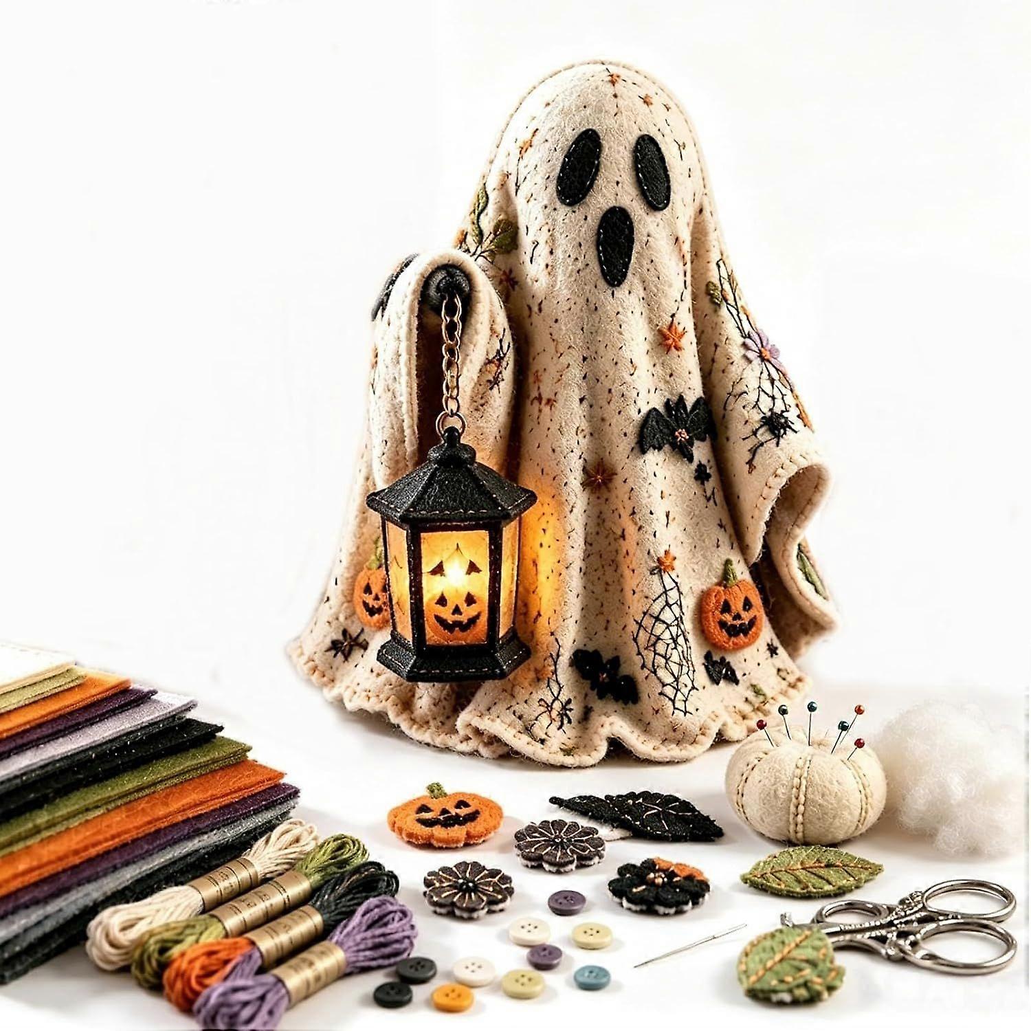 Halloween Handmade Felt Craft Kit Cute Ghost Patchwork DIY Pack, 3 Style Pattern Sewing Supplies Without Outer Gift Box