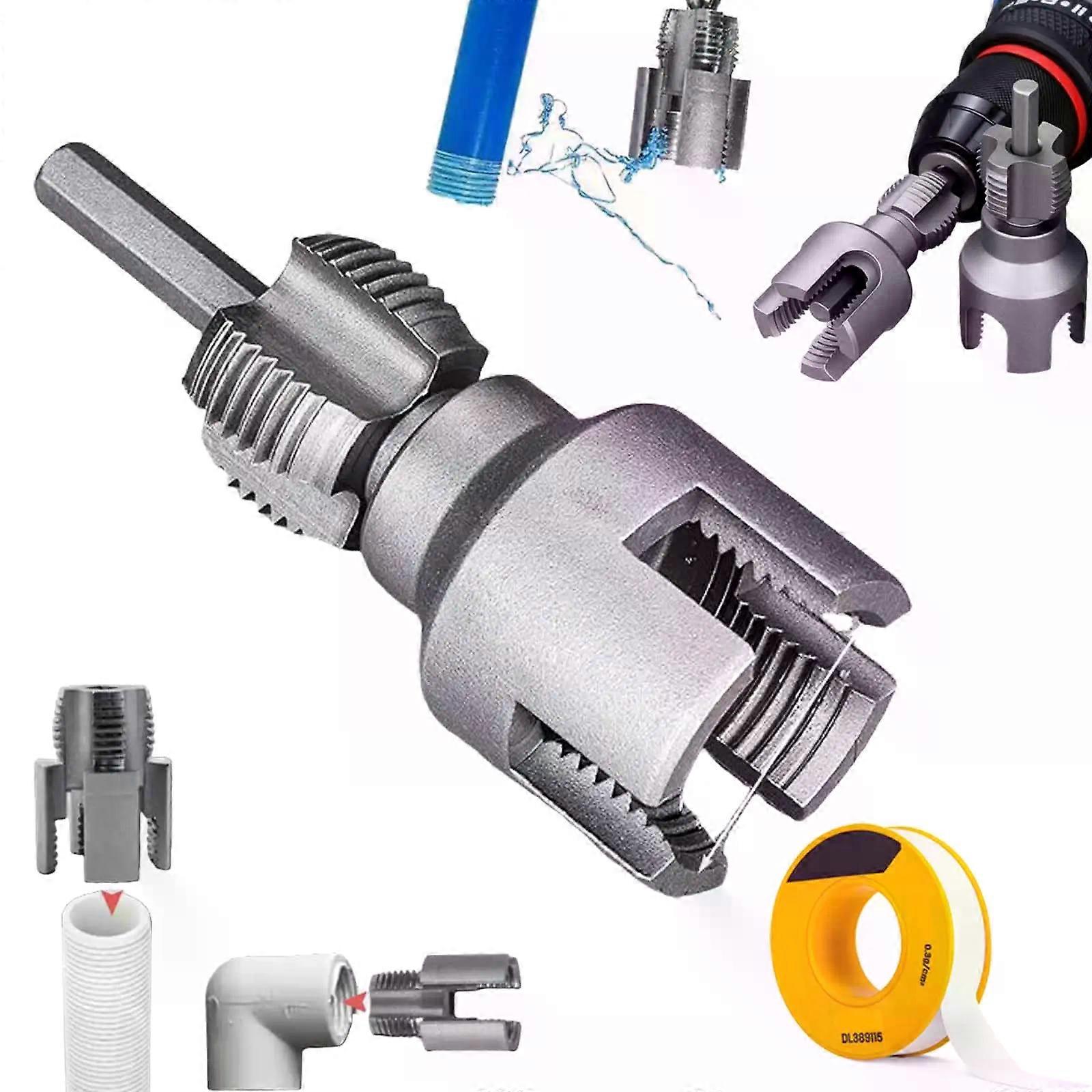 Integrated Internal / External Pipe Threading Tool PVC Pipe Threader Kit DN15 DN20 Pipe Threading Tool compatible with Electric Drill
