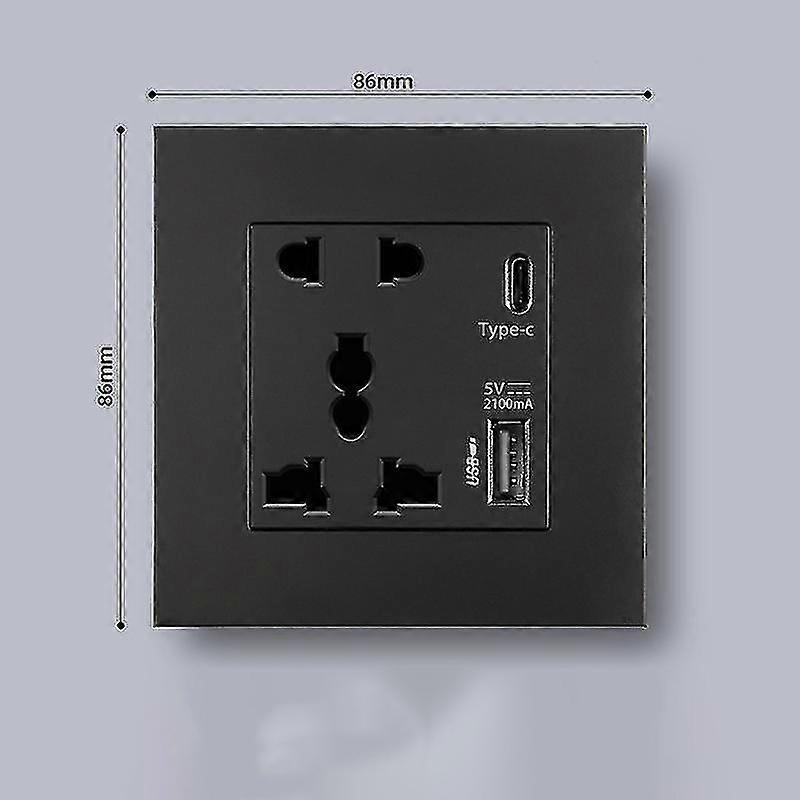 2100mA USB Wall Power Socket 13A Crystal Glass Panel Type C Interface Outlet