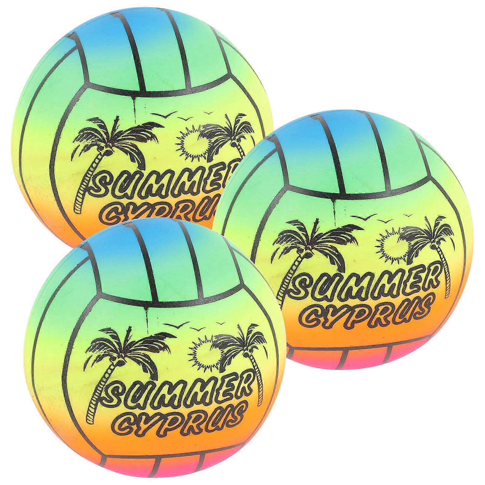 Set di 3 palline elastiche arcobaleno per bambini, ideali per giocare in casa o all'aperto.