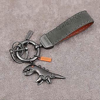 Leather Keychain compatible with Car Key, Metal Ring with Dinosaur Pendant, compatible with Women and Men (Dark Grey)