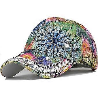 RUIYUE Baseball Caps for Women Flower Hat Adjustable Denim Sequin Jean Hat Female Drill Floral Print Visors Star