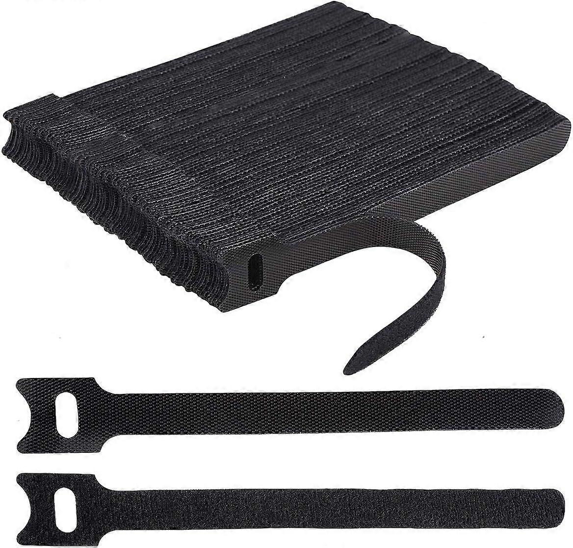 100 x Black Adjustable Reusable Cable Straps, Hook and Loop , Long Cable Ties