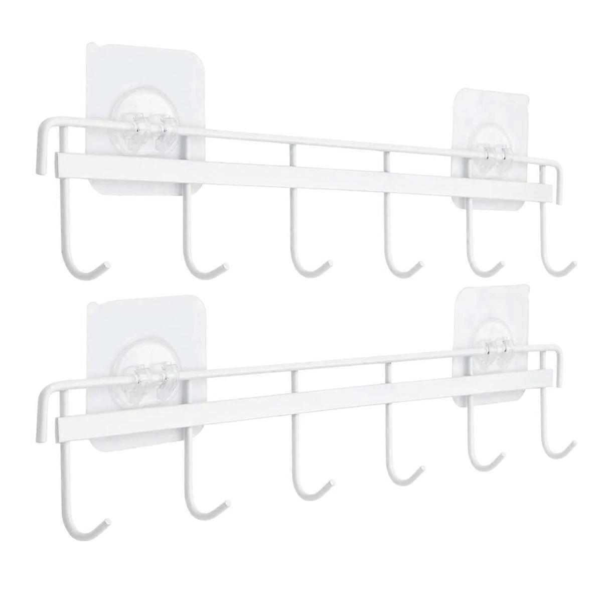 Space Saving Utensil Holder, Adhesive Wall Hooks Rack Kitchen Rail, 2 Pack-White