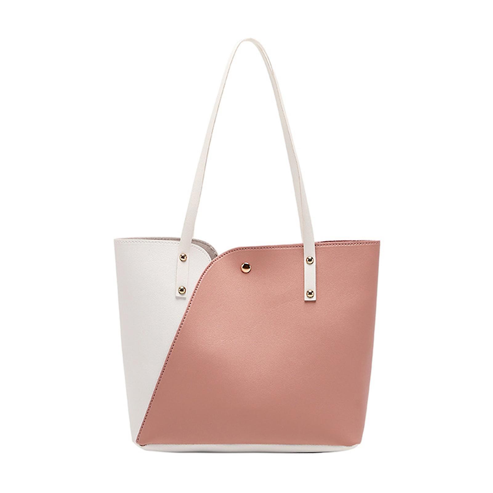Women's Tote Shopper Soft Pu Leather Top Handle Bag Splash Proof Elegant Color Matching Elegant Commuter Bag