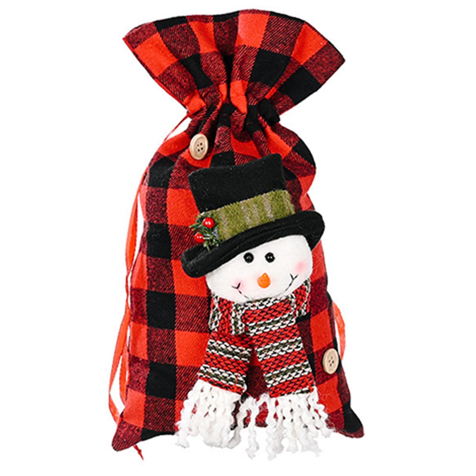 Christmas Gift Bag Drawstring Candy Holder Bag Cartoon Plush Decor