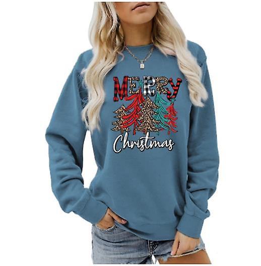 Dámská mikina podzim a zima Nový příchod Vánoce Loose Long-rud Dámská móda Veselé Vánoce Vánoční stromek Print Casual Round Neck T