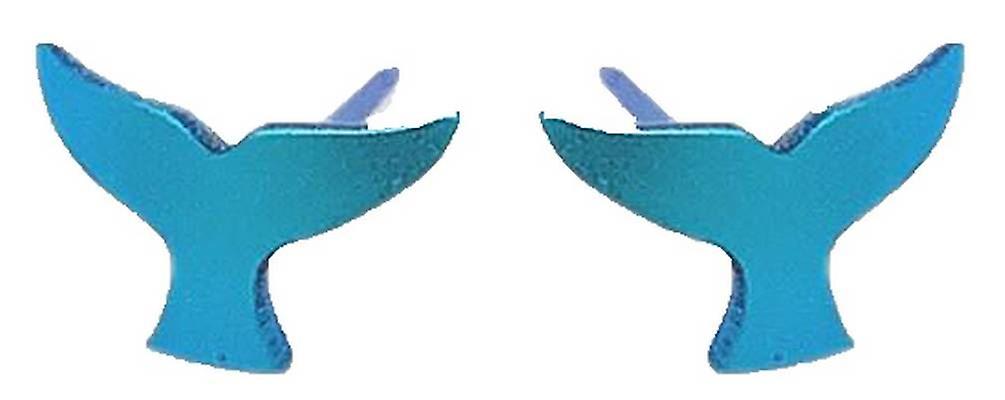 Ti2 Titanium Whale Tail 9mm Stud Earrings - Kingfisher Blue