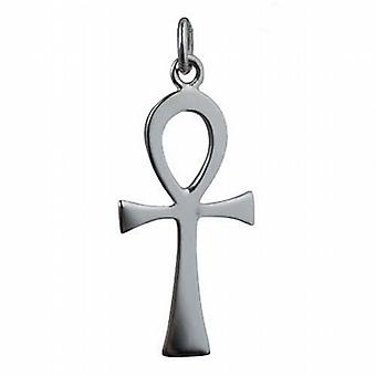 9ct White Gold 33x17mm plain solid Ankh or Peace Cross