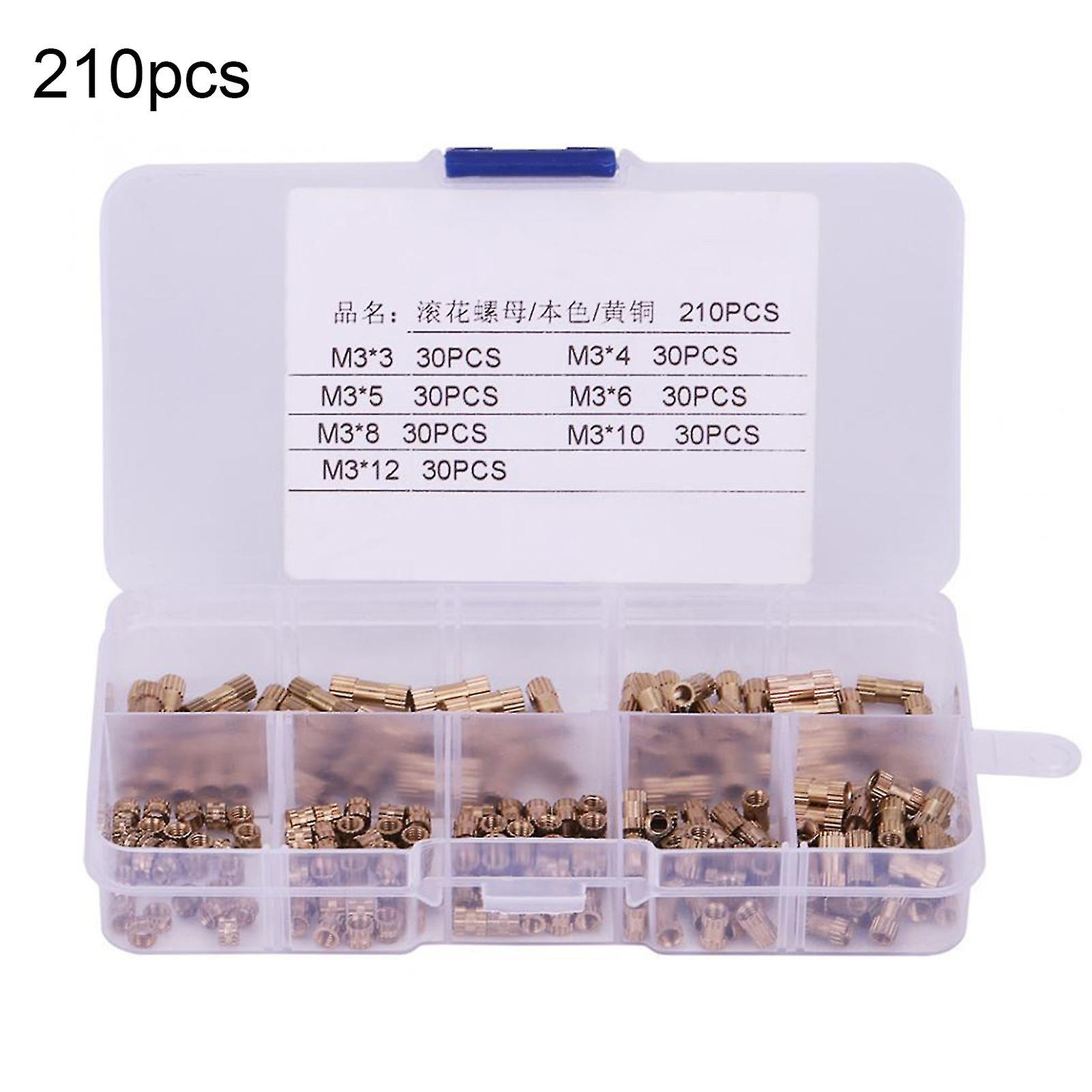 210pcs M3ローレットねじ込みインサート完全な均一な真鍮の詰め合わせの埋め込まれたナットキット携帯電話用