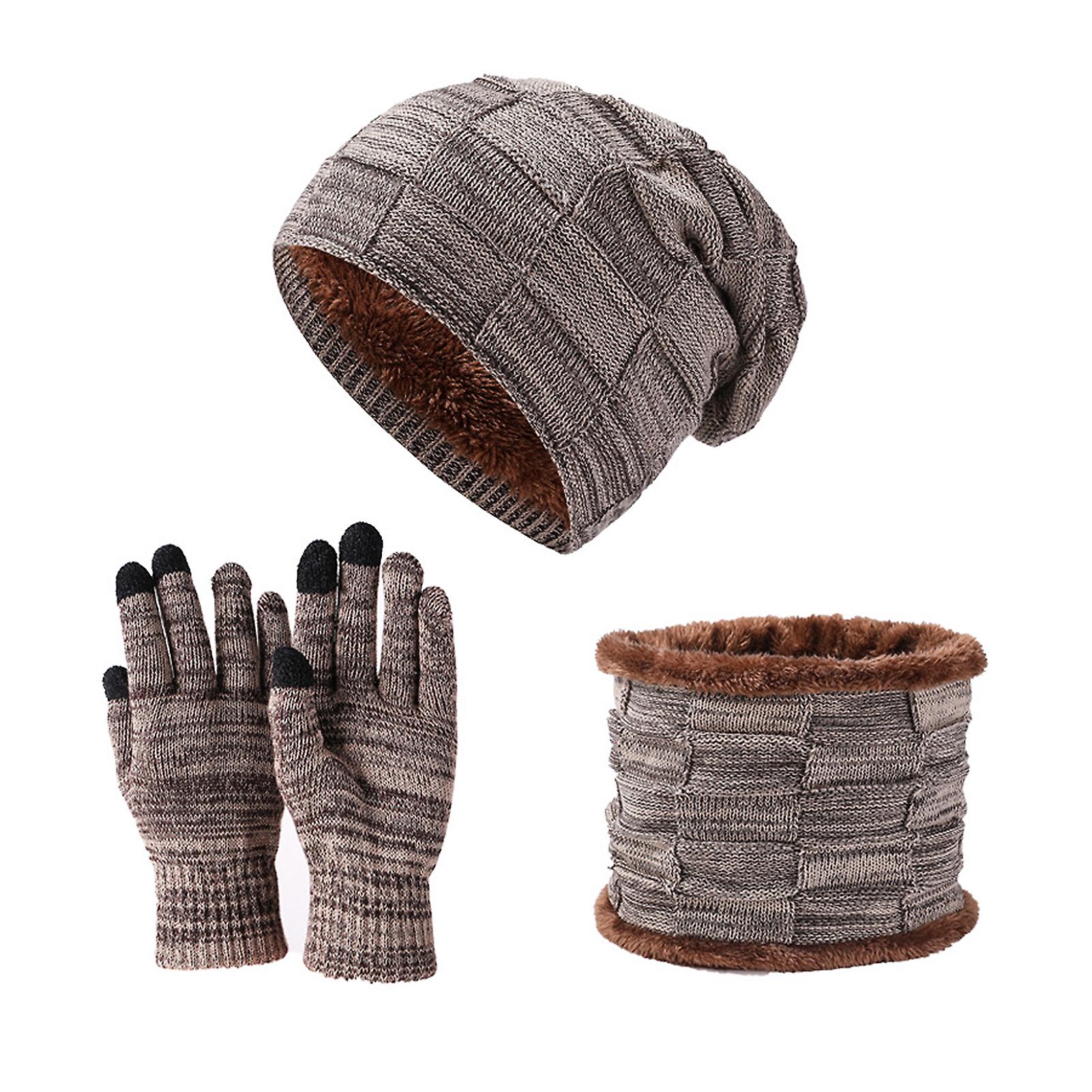 Winter Knitted Beanie Hat And Scarf Gloves Set