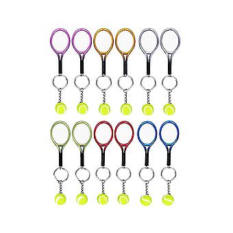 12pcs Mini Tennis Schläger Schlüsselanhänger, Fashable Tennisball Split Ring für Sport