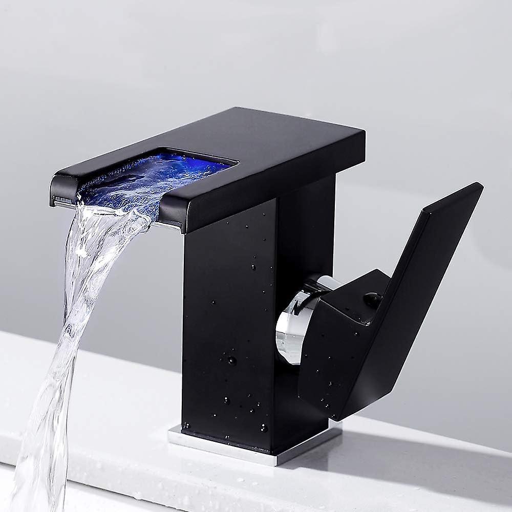 Waterfall LED Bathroom Faucet, Black