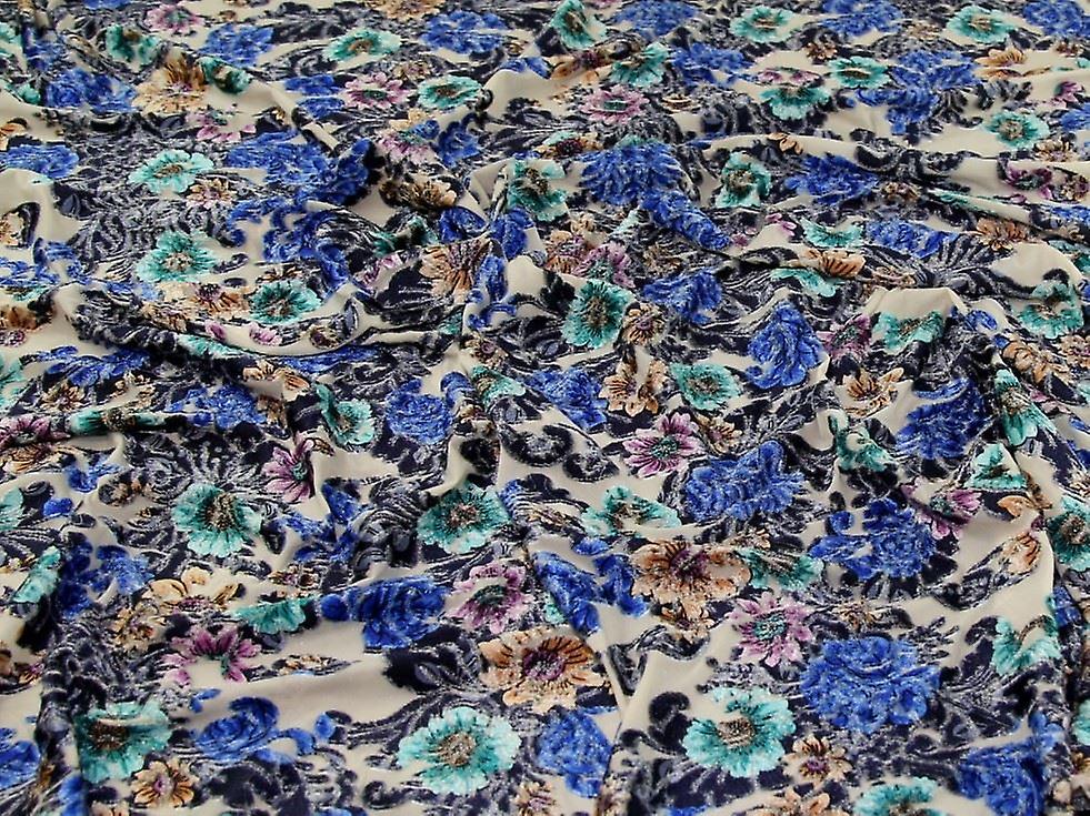Minerva Burn Out Velvet Stretch Knit Fabric Blue - per metre