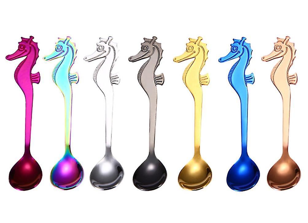 7個ミックスカラー創造的なタツノオトシゴの形ステンレス鋼コーヒースプーンAz10739