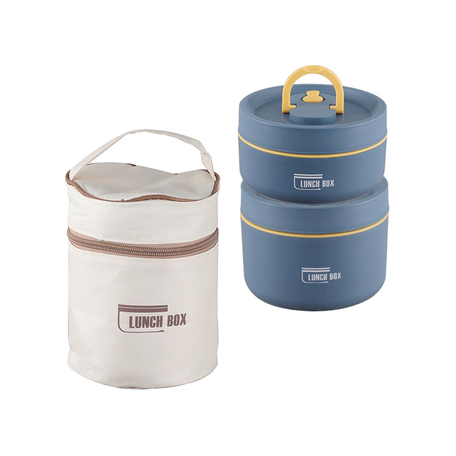 Lunch Box Set Portable Airtight Lid Lunchbox Insulated Food Lunch Container 2PCS Blue