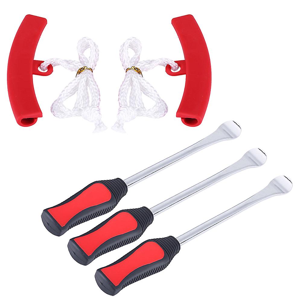 Motorcycle Wheel Changing Tire Lever Tool Spoons and Red Tires Iron Rim Protectors