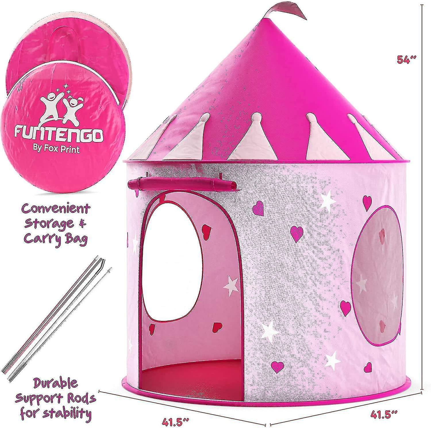 Princess Castle Play Tent Glowing In The Dark Stars, Foldable Pop Up Pink Play Tent/indoor And Outdo