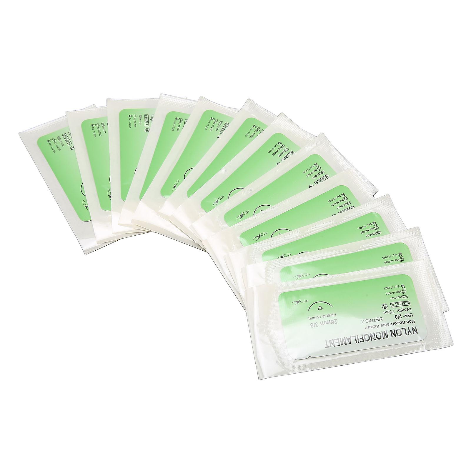 12pcs Suture Practice Thread Individual Package Nylon Suturing Thread Set with Curved Needle 2/0