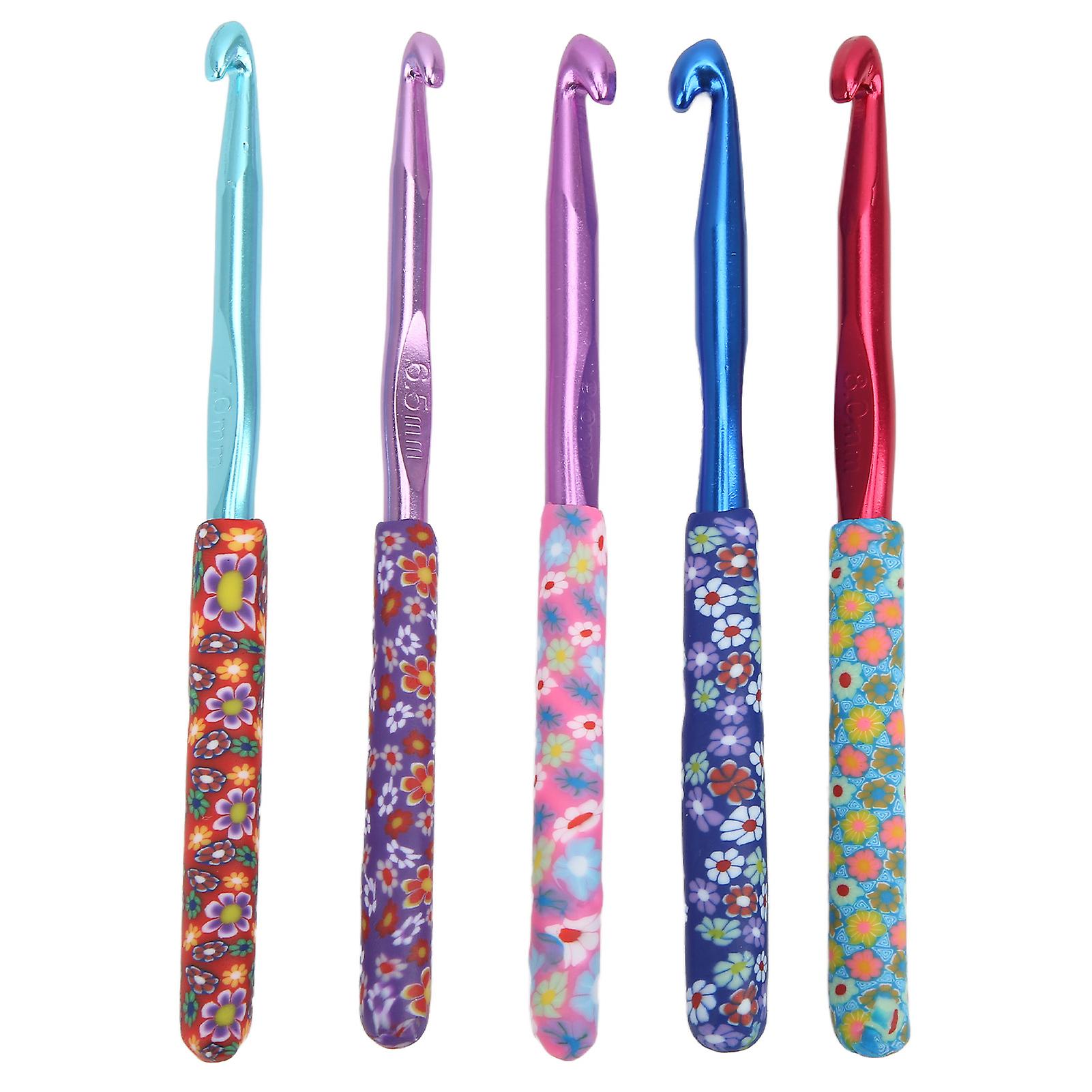 5Pcs Crochet Hooks Ergonomic Design Soft Handle Sturdy Durable Glossy Easy Identification Widely Used Crochet Needle