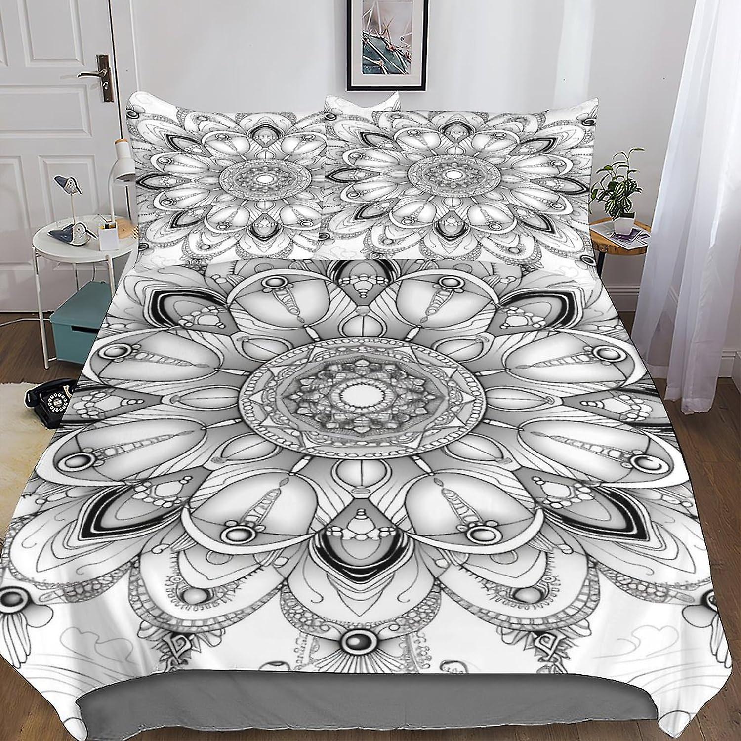 Symetrical Mandala 3-piece Quilt Cover 3D Print Exotic Boho Duvet Cover Bedding Set with Microfiber with Hidden Zipper Closure with Pillowcases for Bo