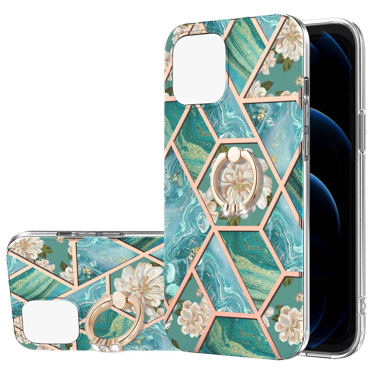 Marble Flower Tpu Case For Iphone 13 Pro Max Blue Flower
