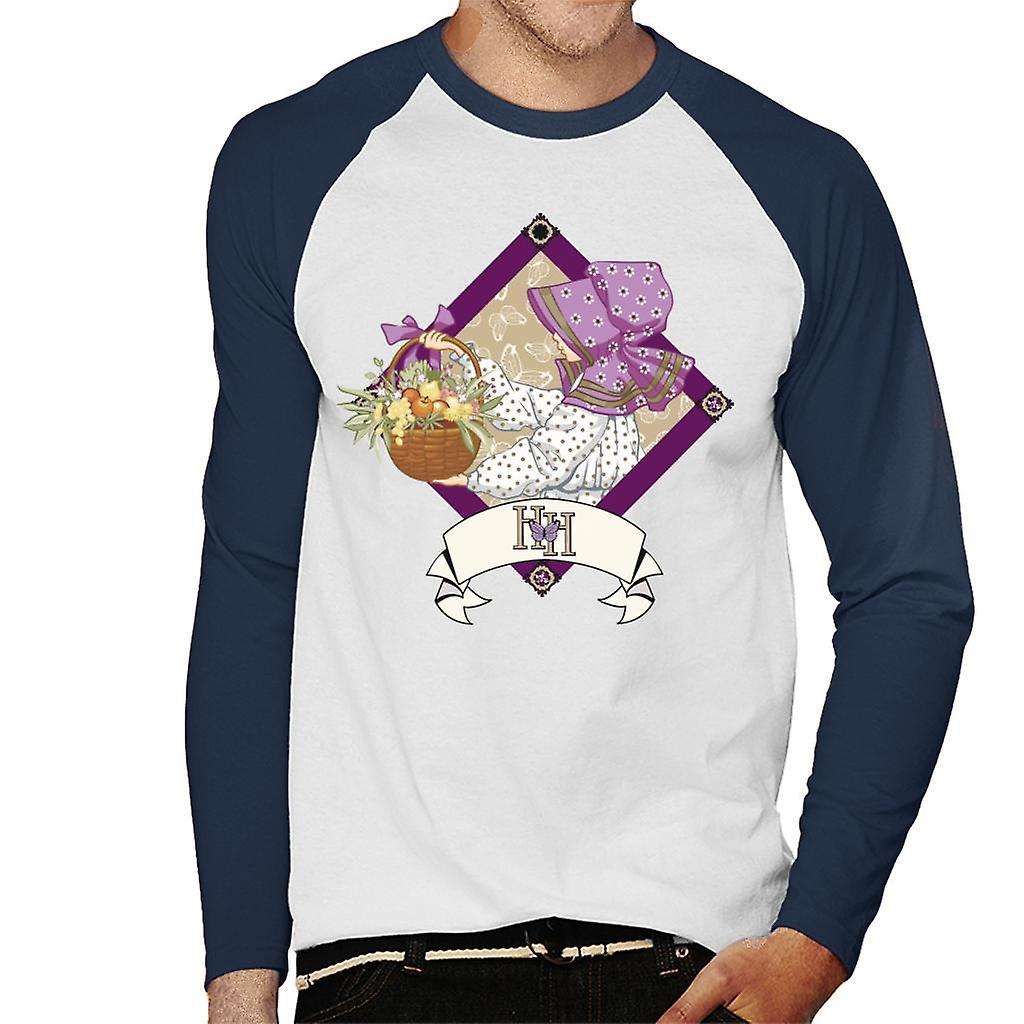 Holly Hobbie With A Basket Of Fruit And Flowers Men's Baseball Long Sleeved T-Shirt