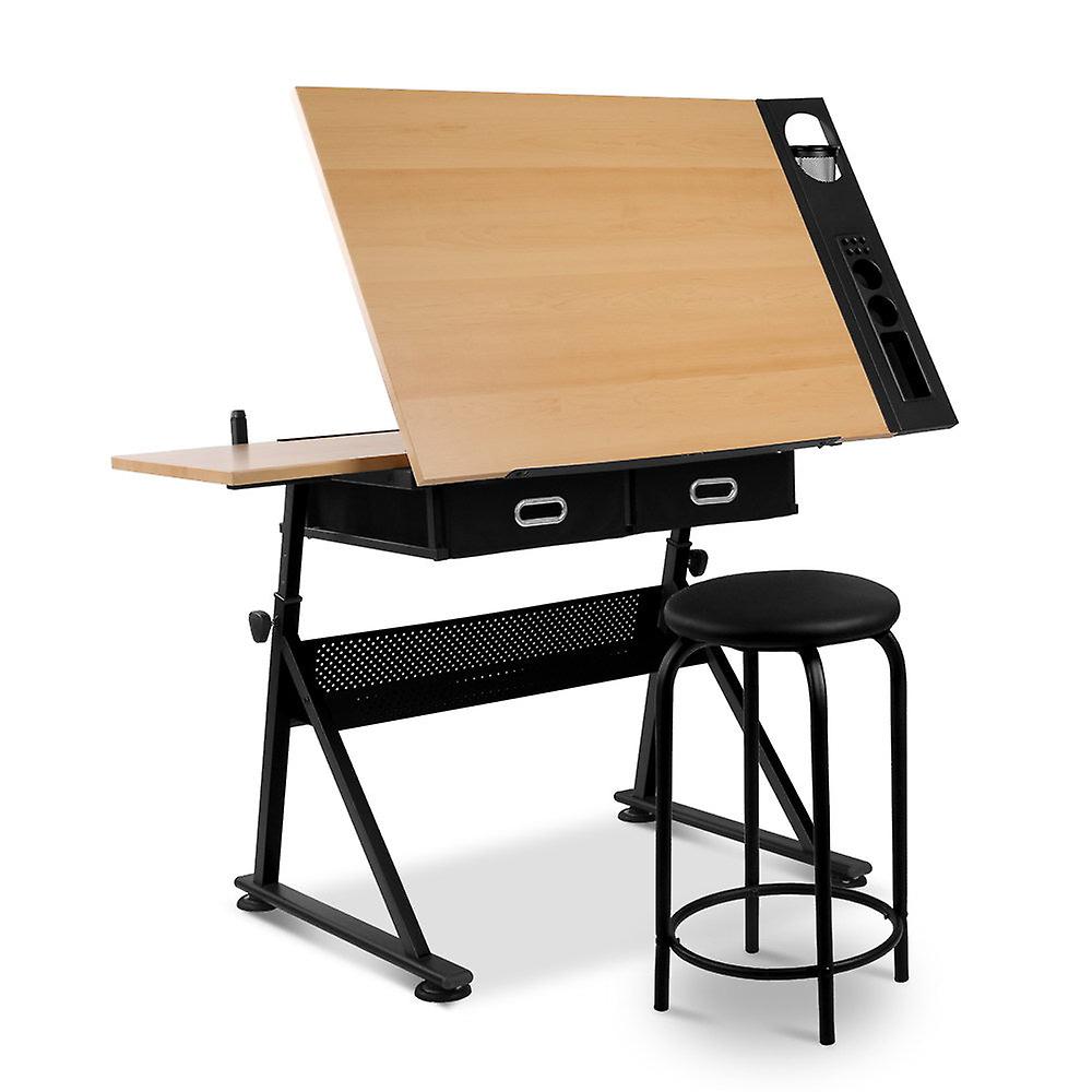 Artiss Tilt Drawing Table Stool Set Φυσικά &; Μαύρα Σχεδιαστήρια & Πίνακες