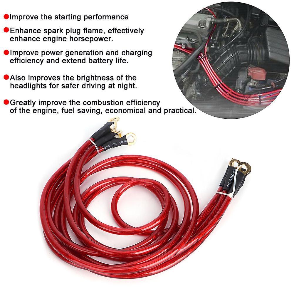 Universal 5-Point Car Grounding Wire Kit 100cm 80cm 60cm Red