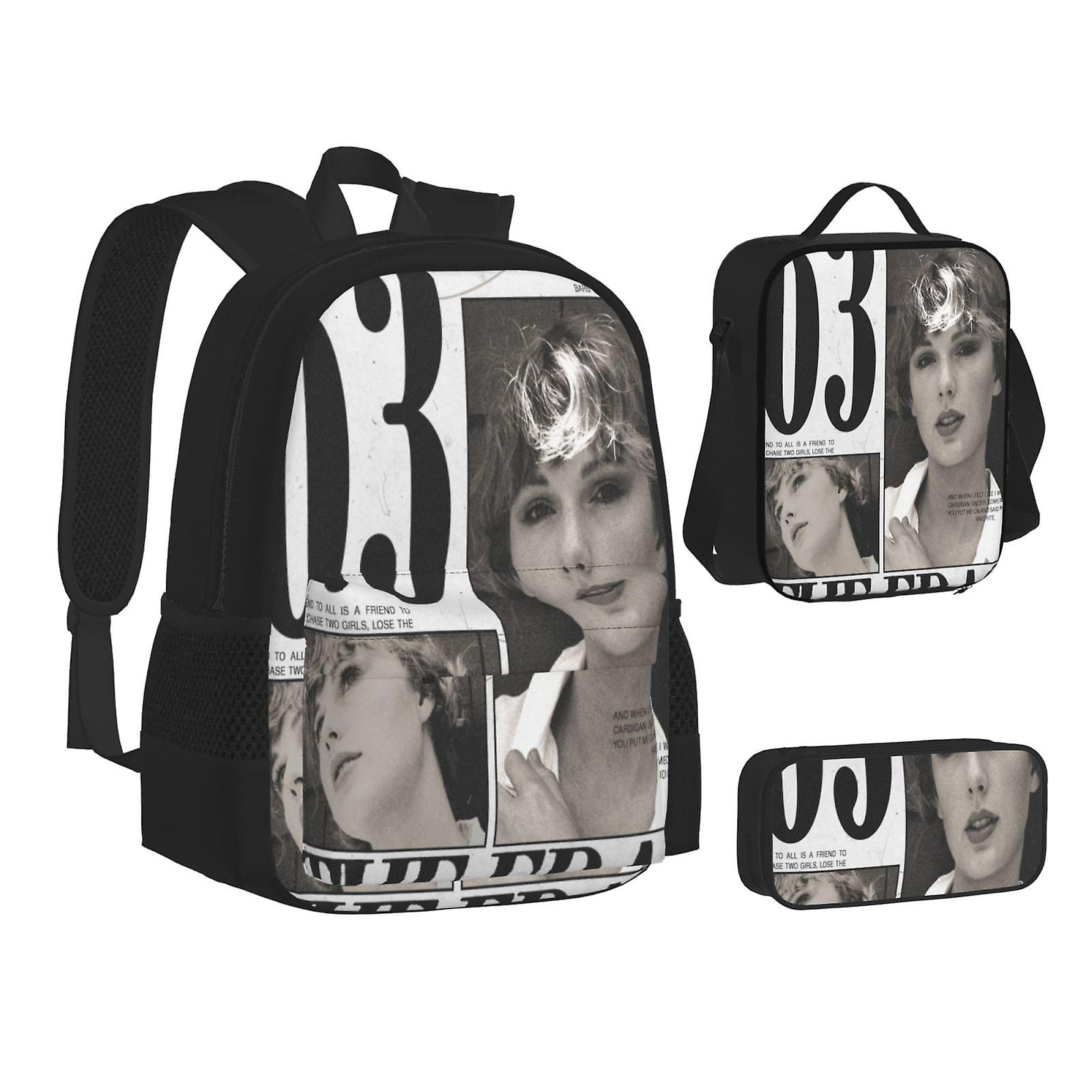 Tay-Lor Sw-Ift Cartoon 3 قطع حقيبة ظهر مدرسية خفيفة الوزن حقيبة كتب مدرسية صندوق غداء حقيبة قلم رصاص حقيبة نهارية كبيرة