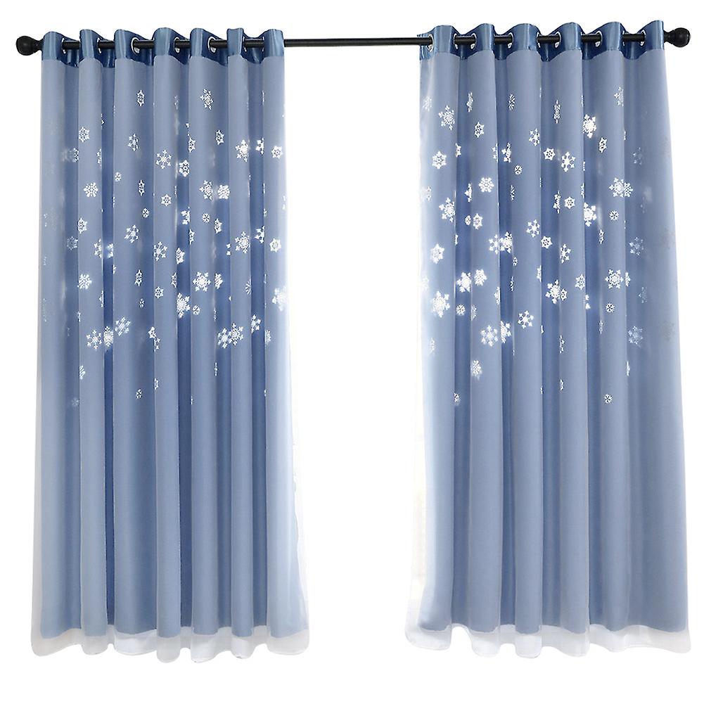 Double Layer Darkening Blackout Window Curtain for Bedroom(Blue)