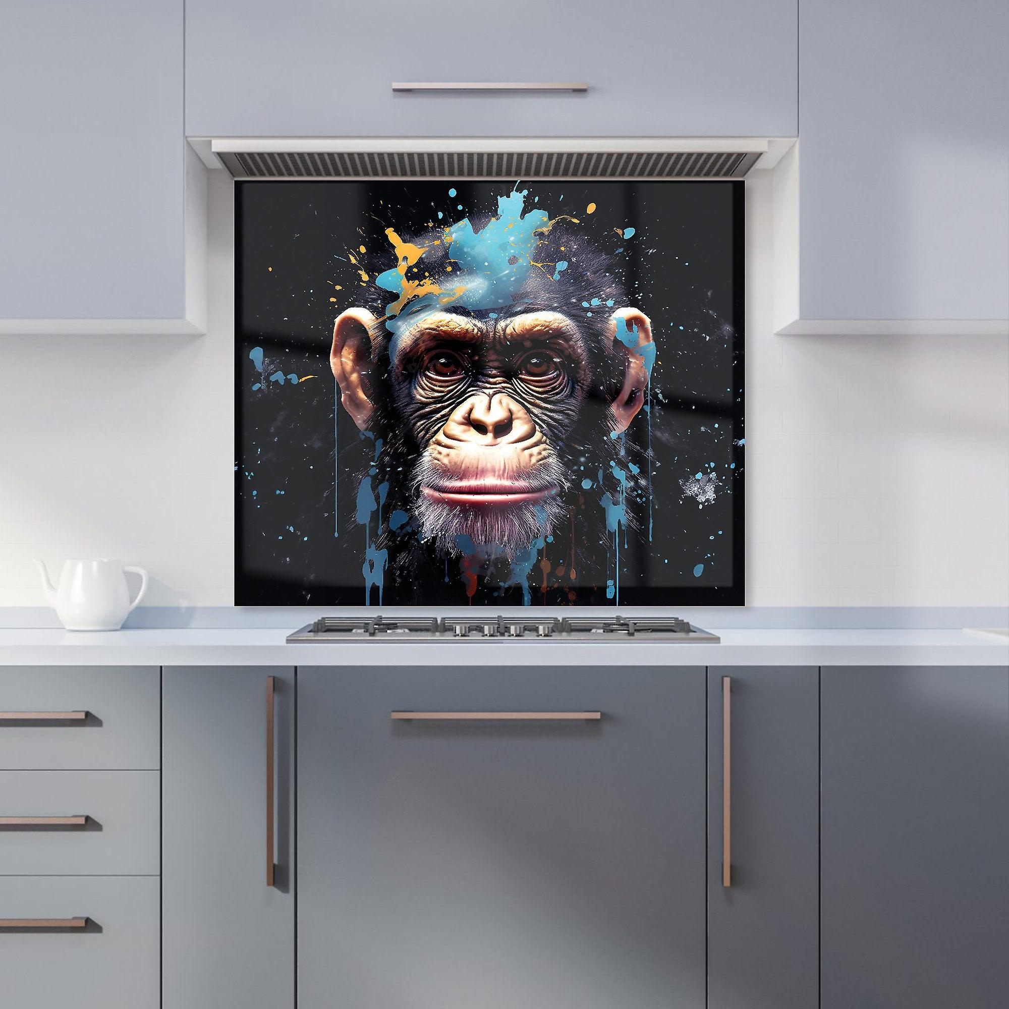 Monkey Face Splashart With Blue Kitchen Splashback